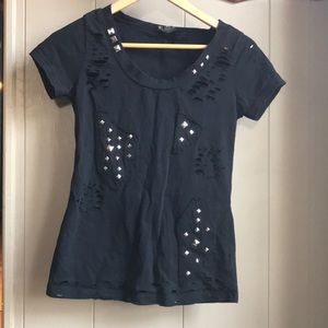 Black Studded/Ripped Tee